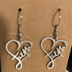 Silver Faith Heart Earrings